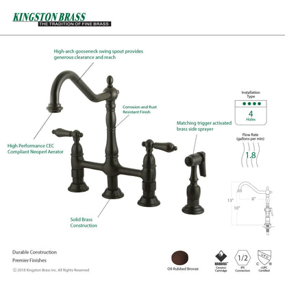 Heritage Bridge Kitchen Faucet with Brass Sprayer