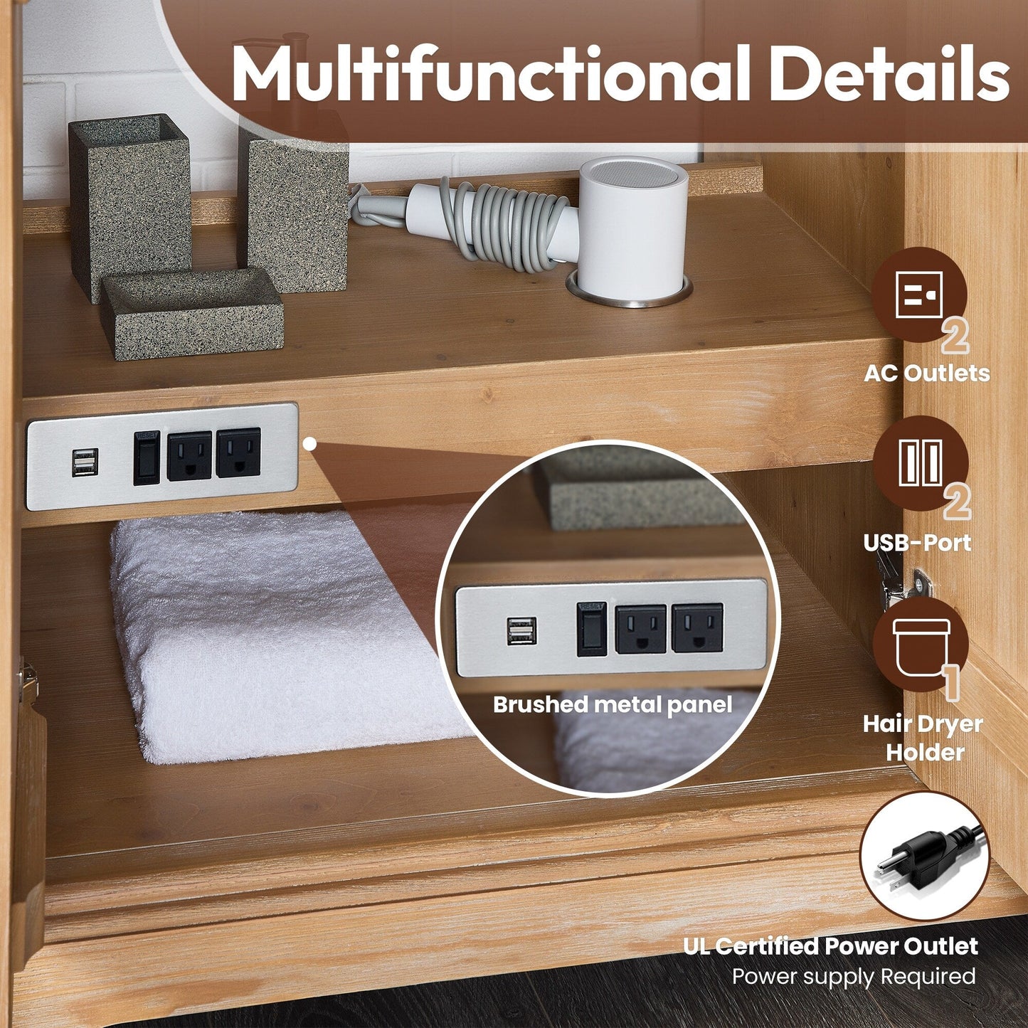 Hervas Bath Vanity with Natural Marble Top without Mirror