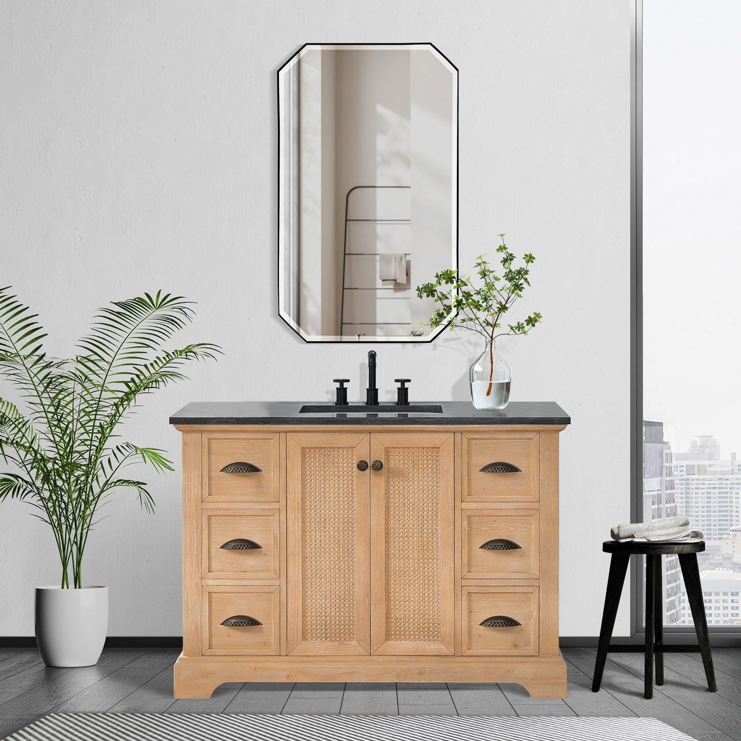 Hervas Bath Vanity with Natural Marble Top without Mirror