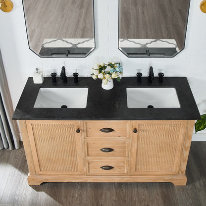 Hervas Bath Vanity with Natural Marble Top without Mirror
