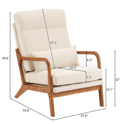 High Back Solid Wood Armrest Backrest Leisure Chair Accent Chair