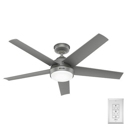 Hunter 52 Skyflow Outdoor Ceiling Fan w/ LED Light Kit, Wall Control - Coastal Modern Contemporary - WeatherMax - WET-RATED!