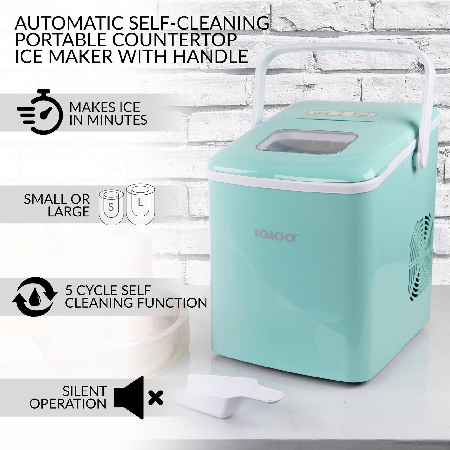 Igloo 26-Pound Automatic Self-Cleaning Portable Countertop Ice Maker Machine With Handle, Aqua
