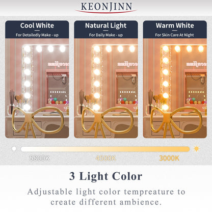 Keonjinn LED Makeup Hollywood Vanity Mirror with 15/18 LED Lights
