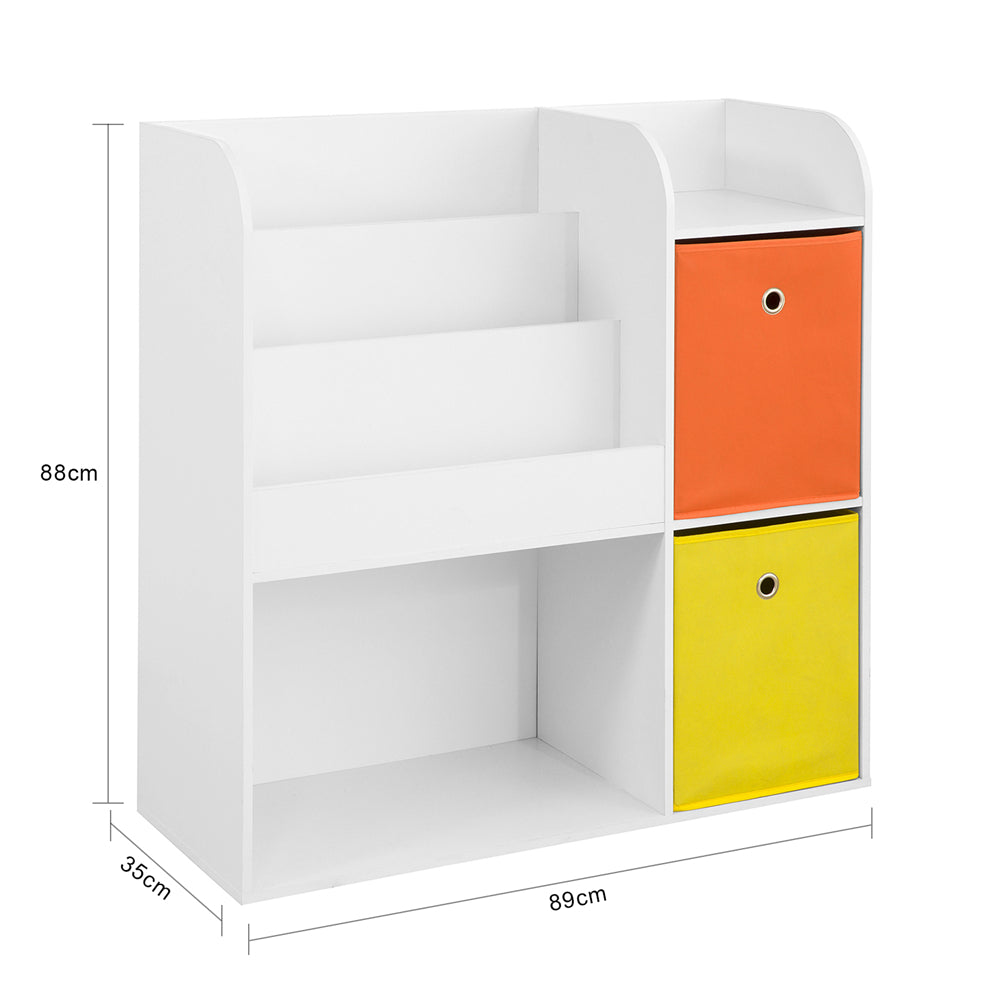 SoBuy KMB37-W, Bibliothèque pour enfants, étagère de rangement avec tiroirs en tissu