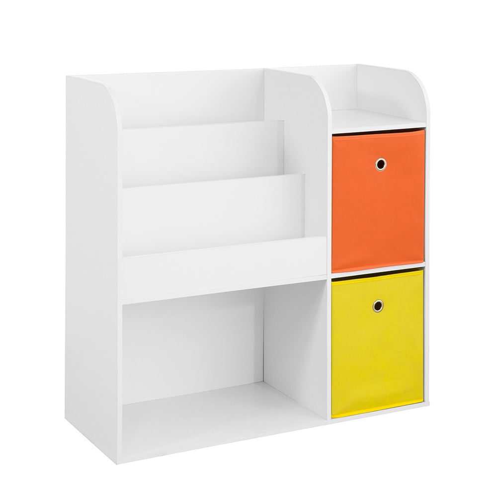 SoBuy KMB37-W, Bibliothèque pour enfants, étagère de rangement avec tiroirs en tissu