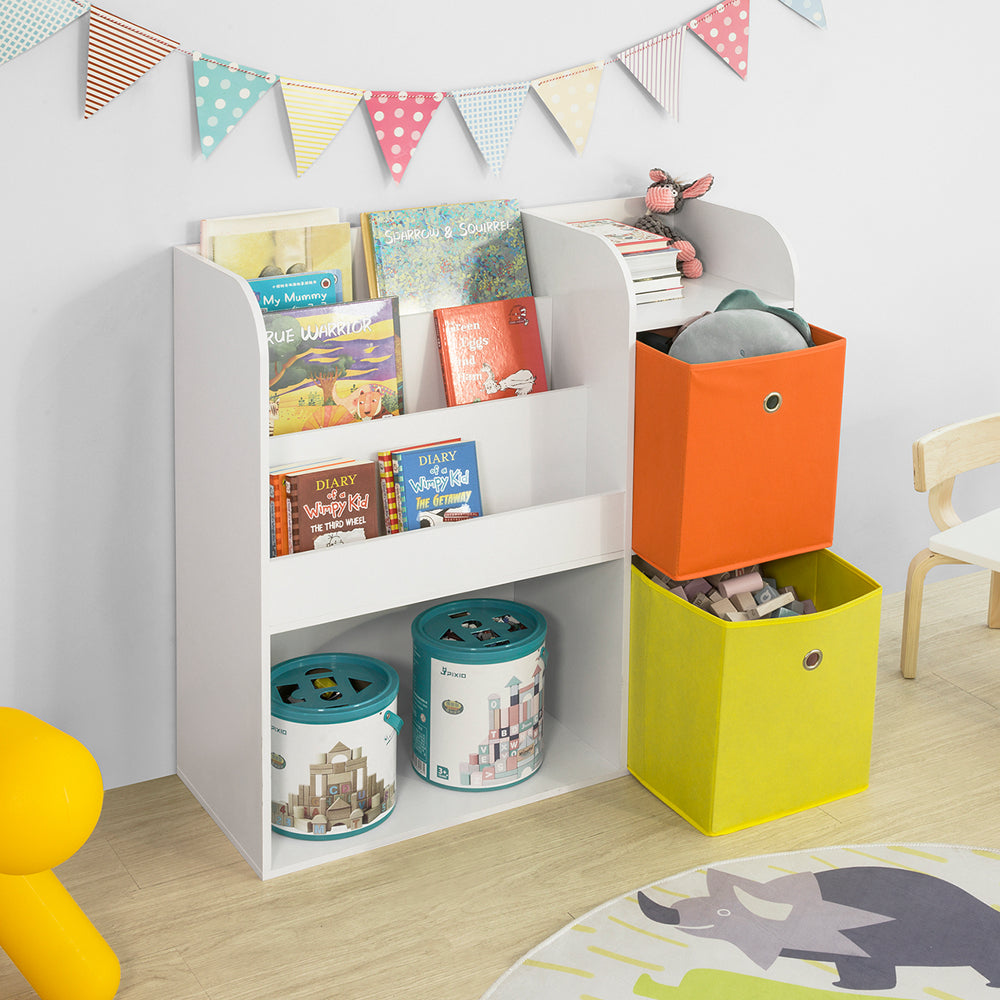 SoBuy KMB37-W, Bibliothèque pour enfants, étagère de rangement avec tiroirs en tissu