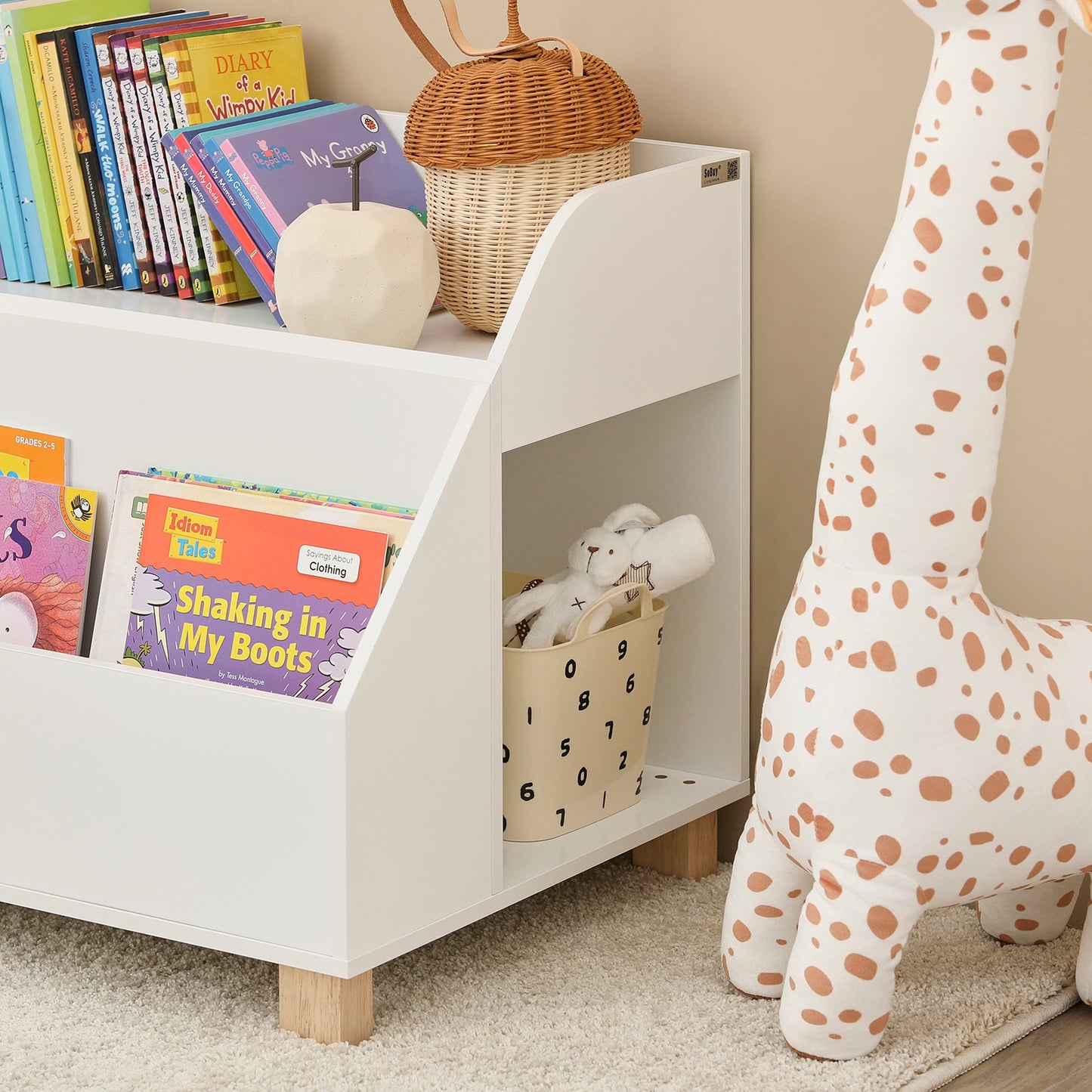 SoBuy KMB54-W, Bibliothèque de rangement pour enfants, étagère à livres et jouets avec 3 compartiments de rangement, blanc