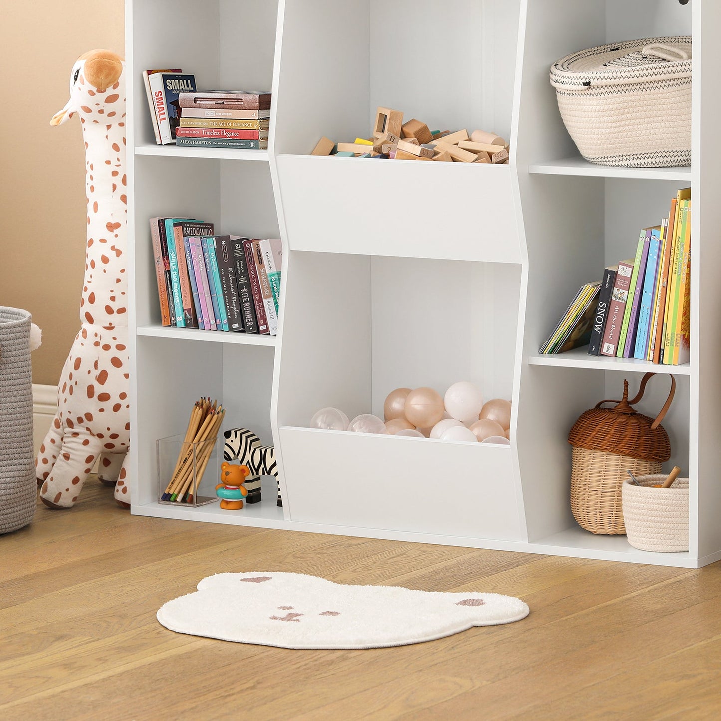 Bibliothèque pour enfants SoBuy, étagère de rangement pour livres et jouets, avec 8 compartiments de rangement KMB55-W