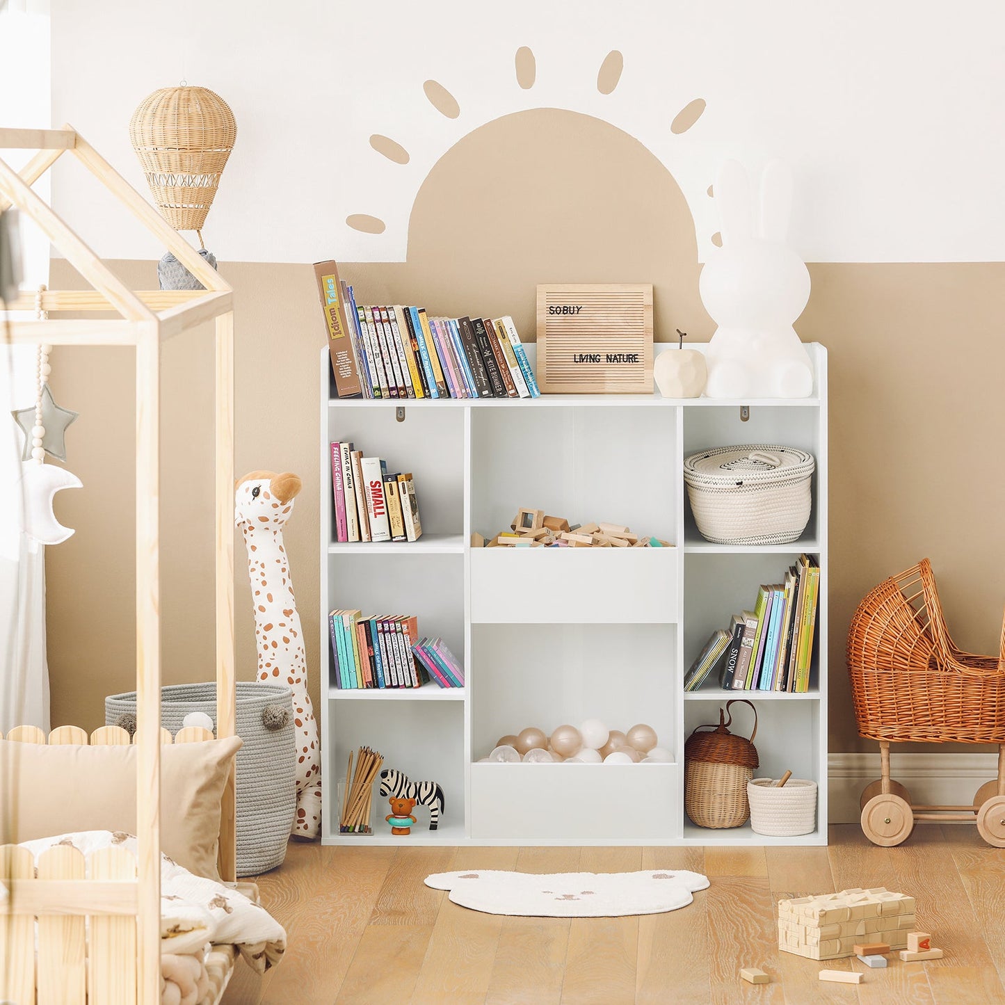 Bibliothèque pour enfants SoBuy, étagère de rangement pour livres et jouets, avec 8 compartiments de rangement KMB55-W
