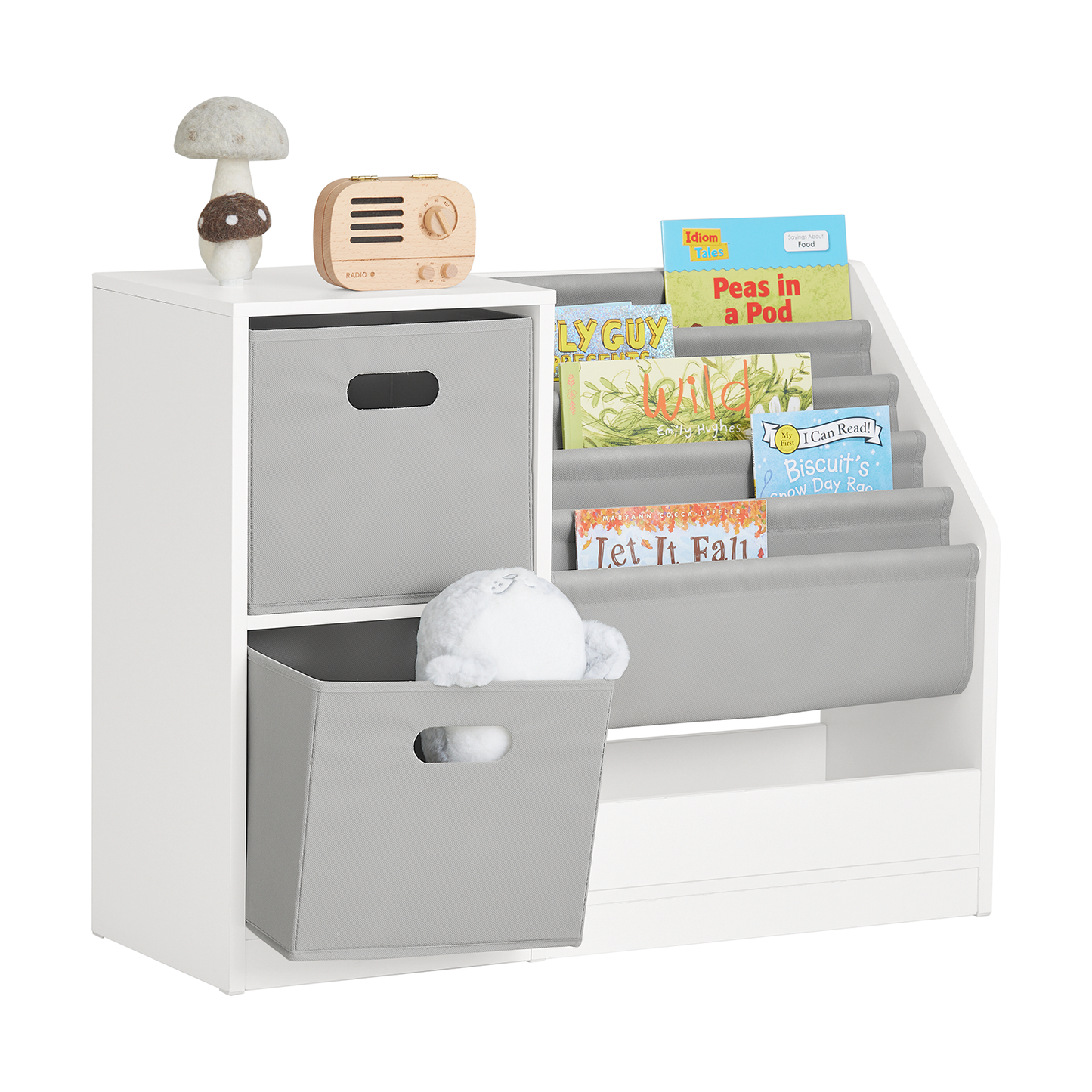 Bibliothèque pour enfants SoBuy, étagère à livres et à jouets, étagère de rangement sur pied KMB76-W