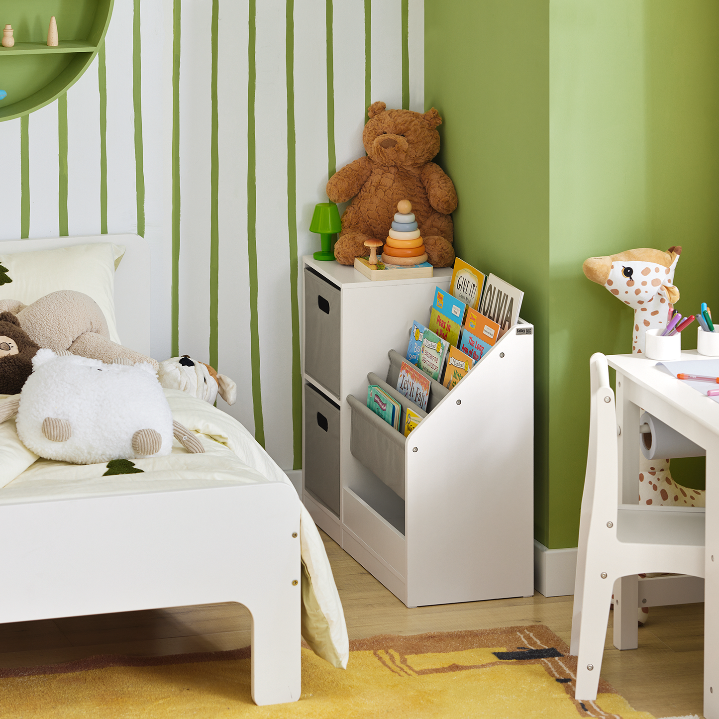 Bibliothèque pour enfants SoBuy, étagère à livres et à jouets, étagère de rangement sur pied KMB76-W