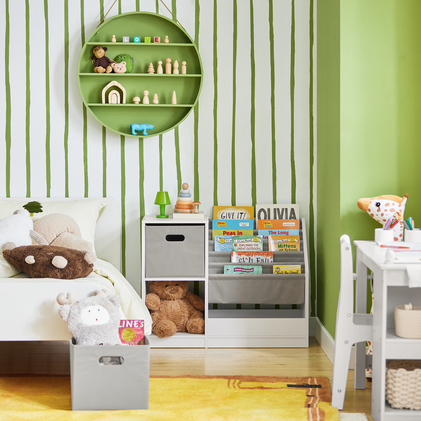 Bibliothèque pour enfants SoBuy, étagère à livres et à jouets, étagère de rangement sur pied KMB76-W
