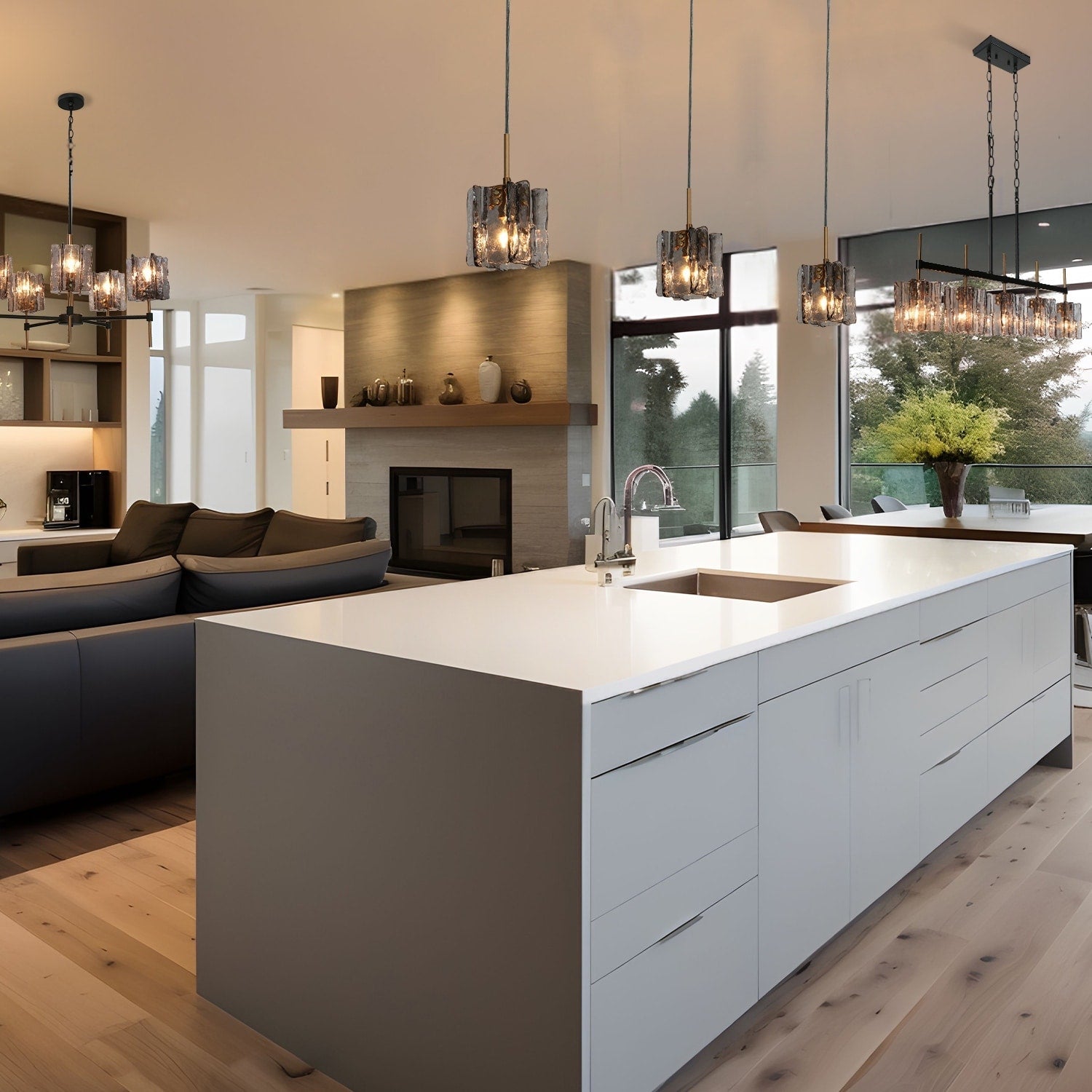 Kasy Modern 1-Light Pendant Lights Glass Island Lights for Dining Room