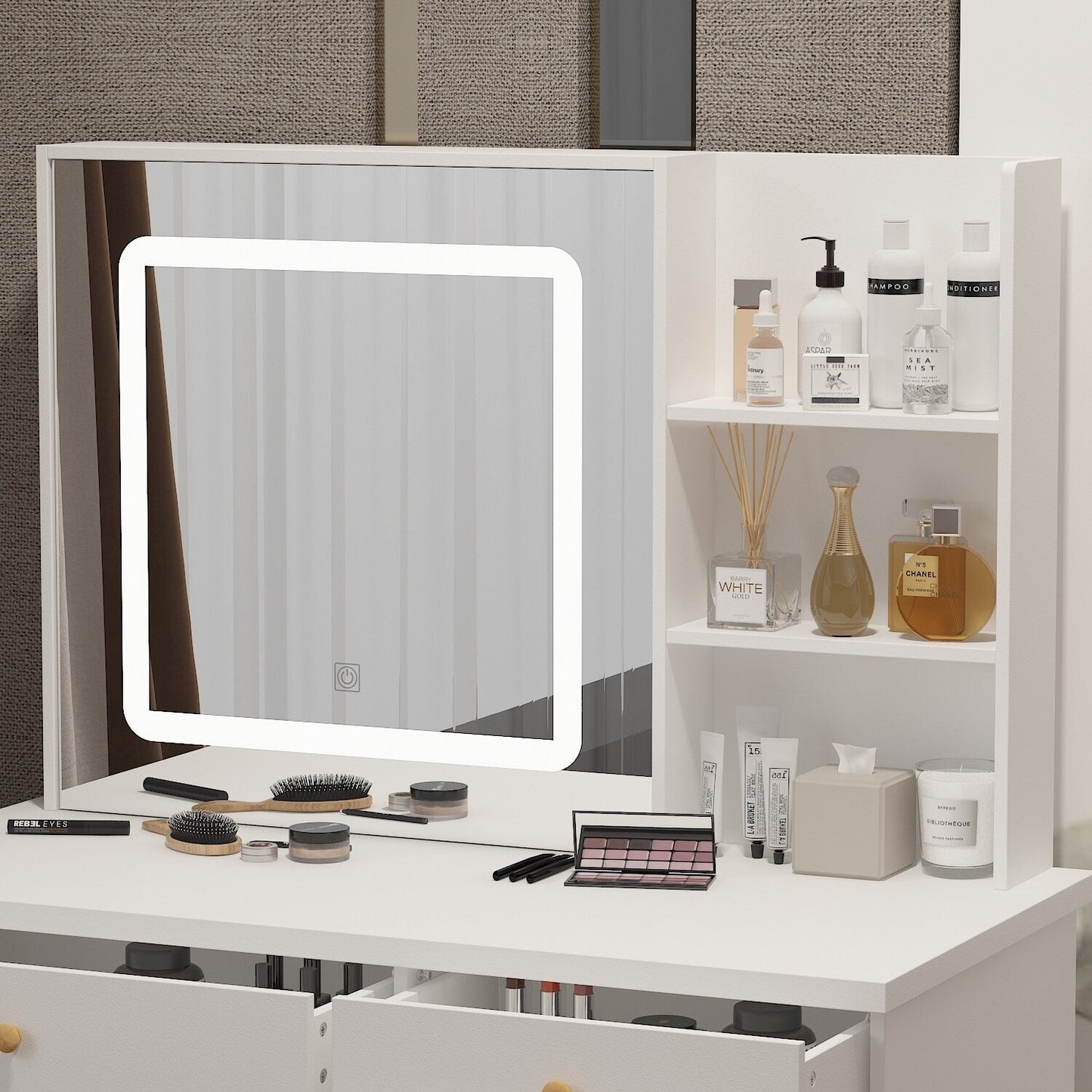 Kerrogee Makeup Vanity Set with Adjustable Lighted Mirror & Stool - 39.4L x 19.7W x 53.5H