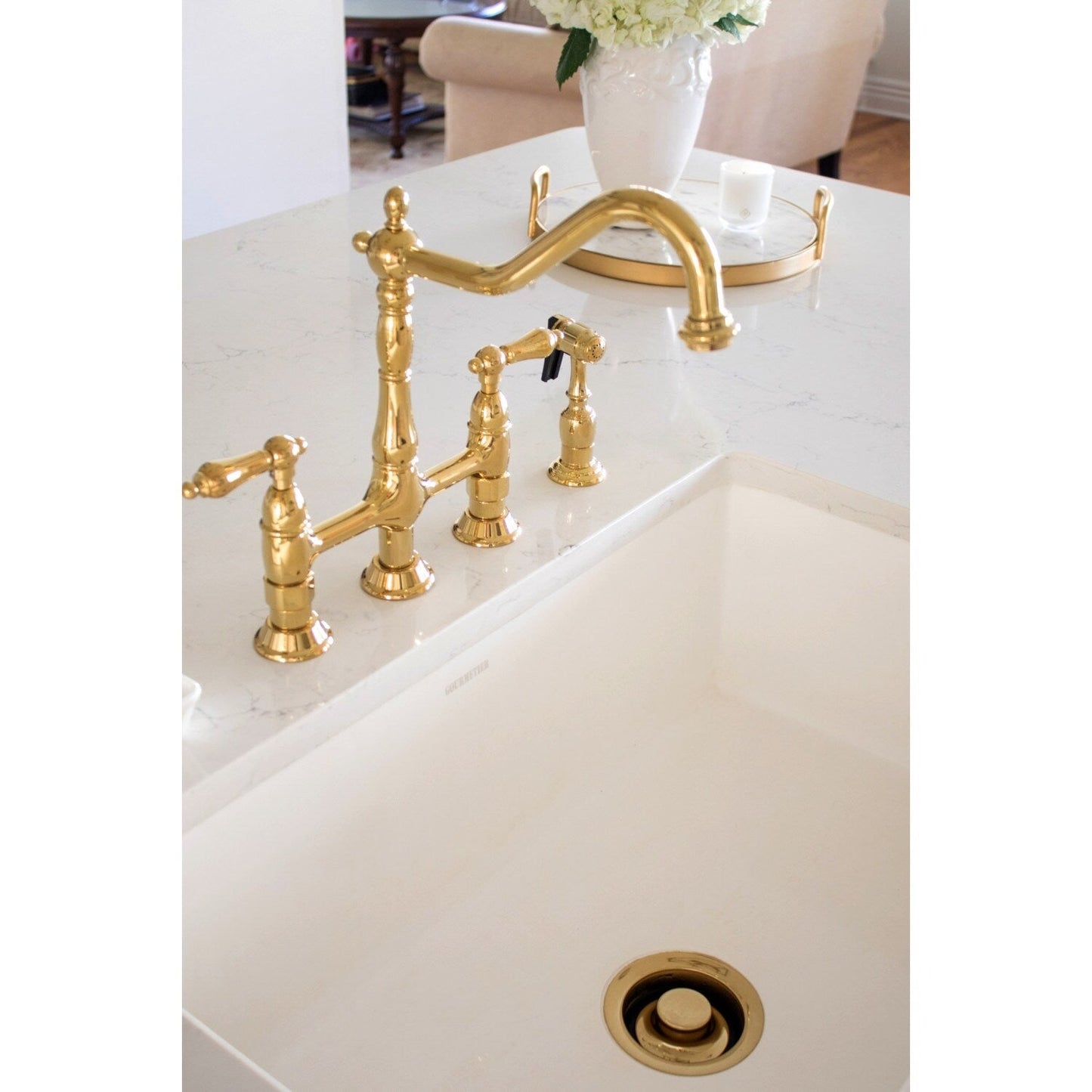 Heritage Bridge Kitchen Faucet with Brass Sprayer
