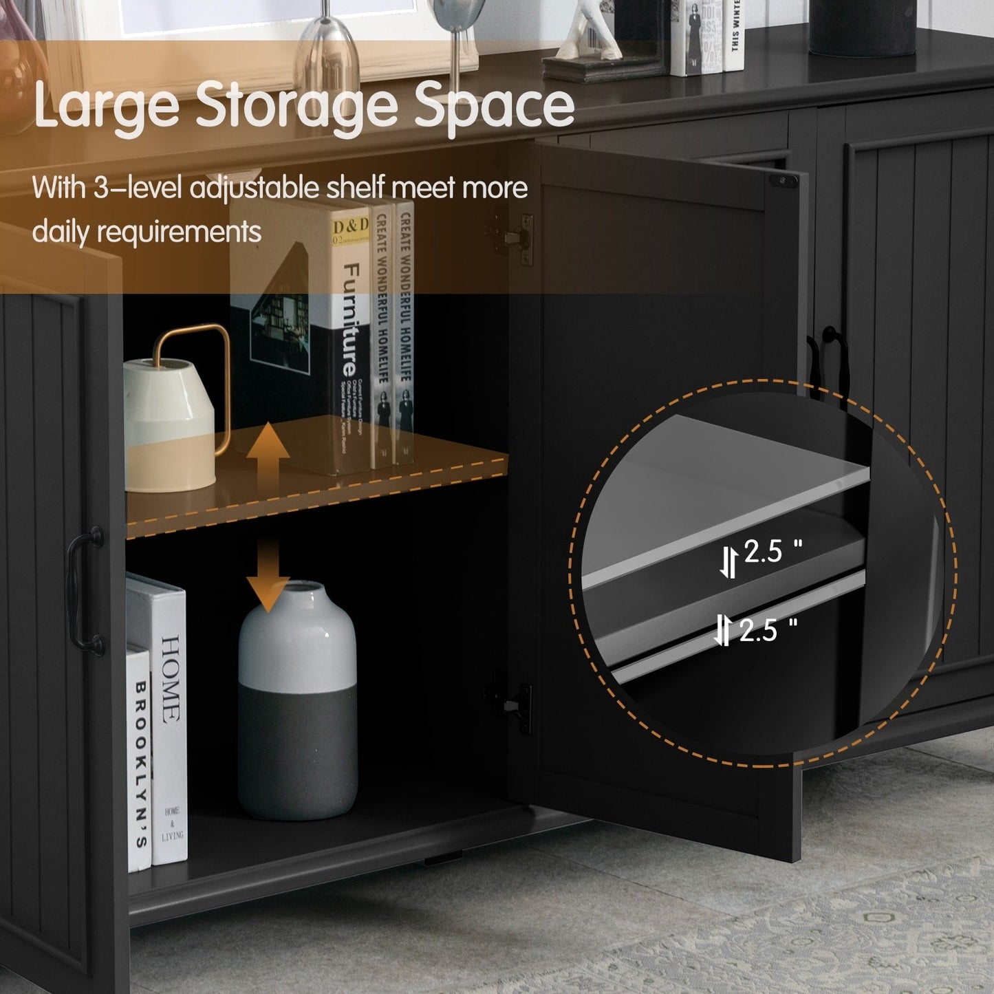 Kitchen Sideboard Coffee Bar Cabinet Accent Storage Cabinet