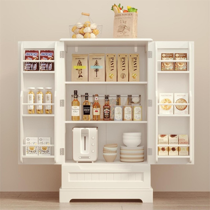 Kitchen Storage Pantry Cabinet, Freestanding Bathroom Storage Cabinet with 2 Doors and Drawers