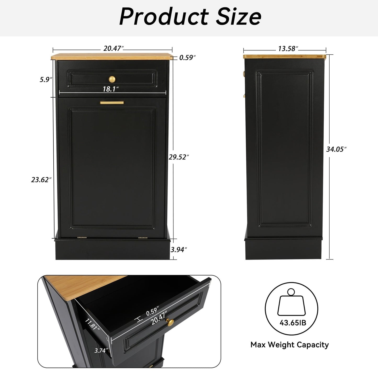 Kitchen Tilt Out Trash Cabinet Can Bin Storage Wooden Counter-top Waste Baskets with Drawer