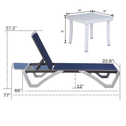 Kozyard Alan Full Flat Aluminum and Polypropylene Resin Legs Patio Reclining Adjustable Chaise Lounge