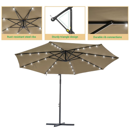 LIVOOSUN 10ft LED Patio Offset Umbrella With Cross Base