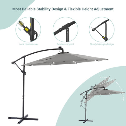LIVOOSUN 10ft LED Patio Offset Umbrella With Cross Base