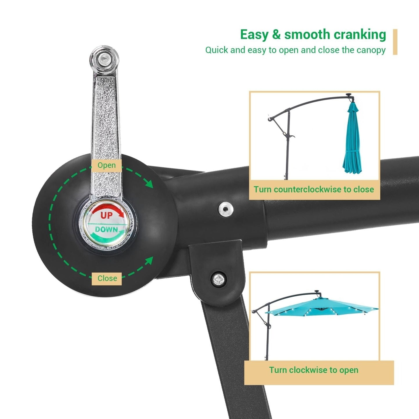 LIVOOSUN 10ft LED Patio Offset Umbrella With Cross Base
