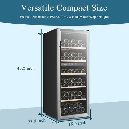 Lanbo 20-Inch 64 Bottle Dual Zone Freestanding Wine Cooler, Stainless Steel Trimmed Glass Door With Two Safety Lock