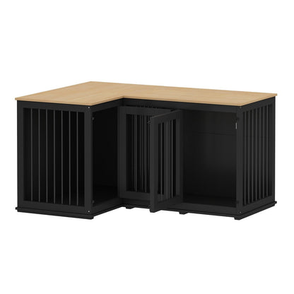 Large Corner Dog Crate Furniture for 2 Dogs, L Shape Dog Crate Cage - 58.7X41.1