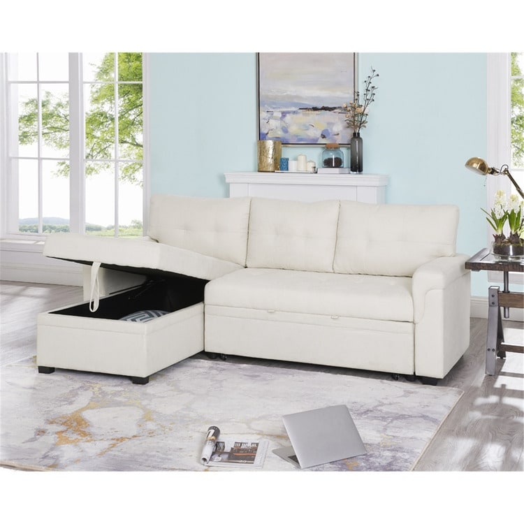Convertible Reversible Sectional Sofa with Pull-Out Sleeper Bed, Hidden Storage Chaise, and Durable Legs