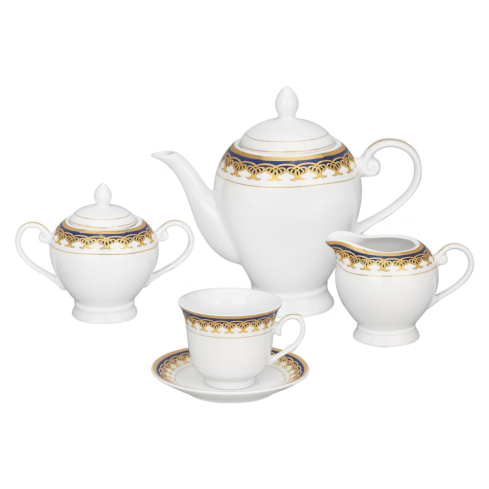 Lorren Home Trends Gold and Blue Accent 57-piece Porcelain Dinnerware Set