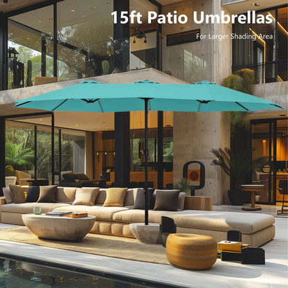 MAISON ARTS 15ft Double-Sided Patio Extra Large Twin Umbrella with Base Included