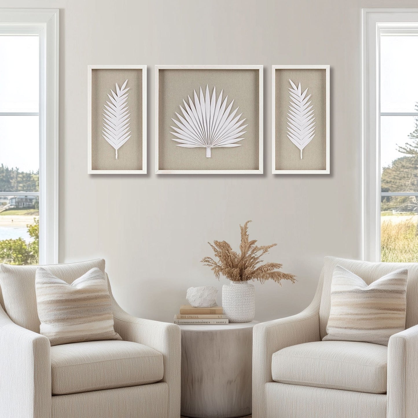 Madison Park Sabal Handmade Framed Rice Paper Palm Leaves 3-piece Shadowbox Wall Decor Set