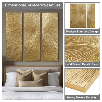 Madison Park Signature Sunburst Hand Painted Triptych 3-piece Dimensional Resin Wall Art Set