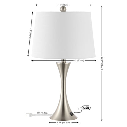 Makena 22.75 Modern Glam Iron Hourglass LED Table Lamp with USB Charging Port, (Set of 2) by JONATHAN Y