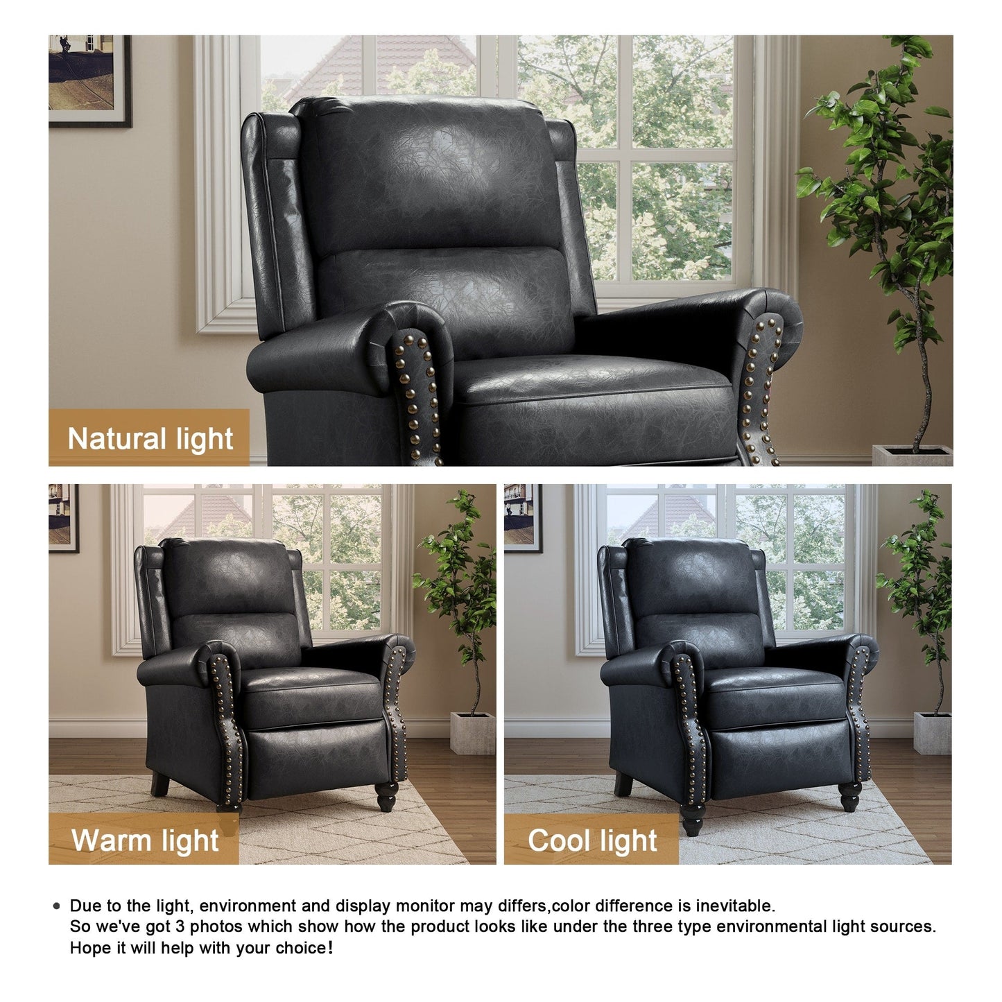 Manual Pushback Recliner Chairs with Nailhead Trim