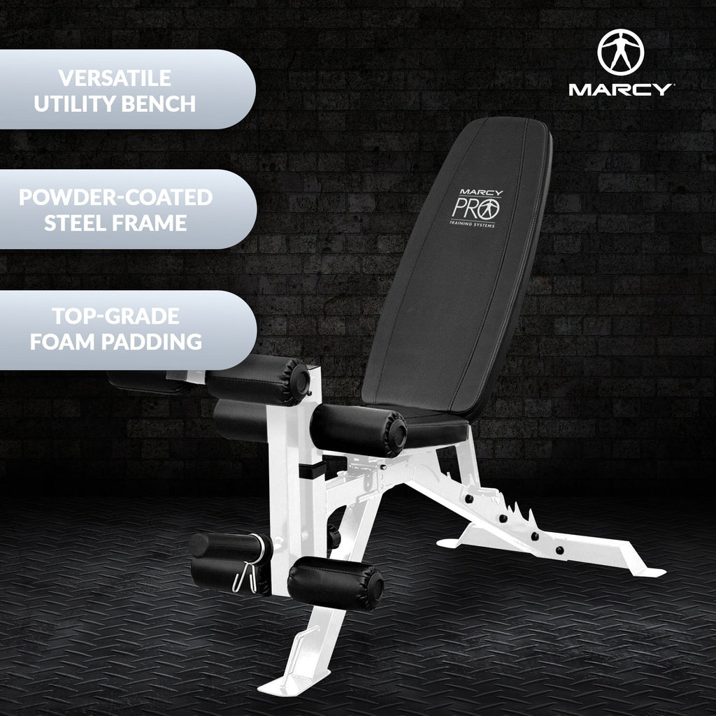 Marcy Powder Coated Steel Home Gym Multipurpose Adjustable Weight Bench, White - 65 x 23 x 46.5 inches
