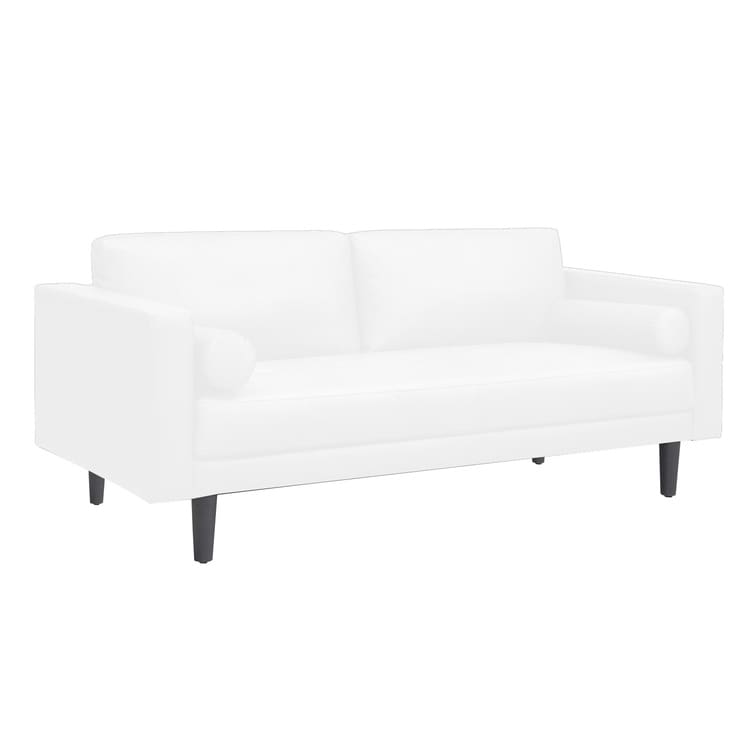 Modern Genuine Leather Sofa with Wooden Legs & Additional Bolster Pillow