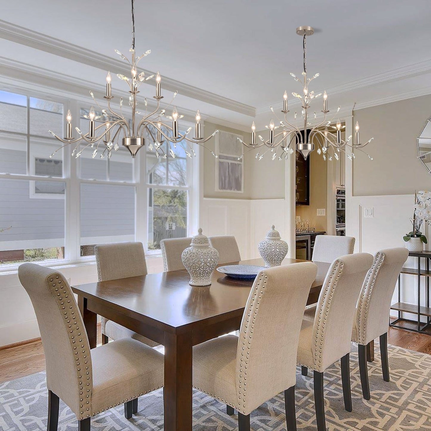 Farmhouse Retro Tree Branch Crystal Chandelier Candle-Style Pendant Light