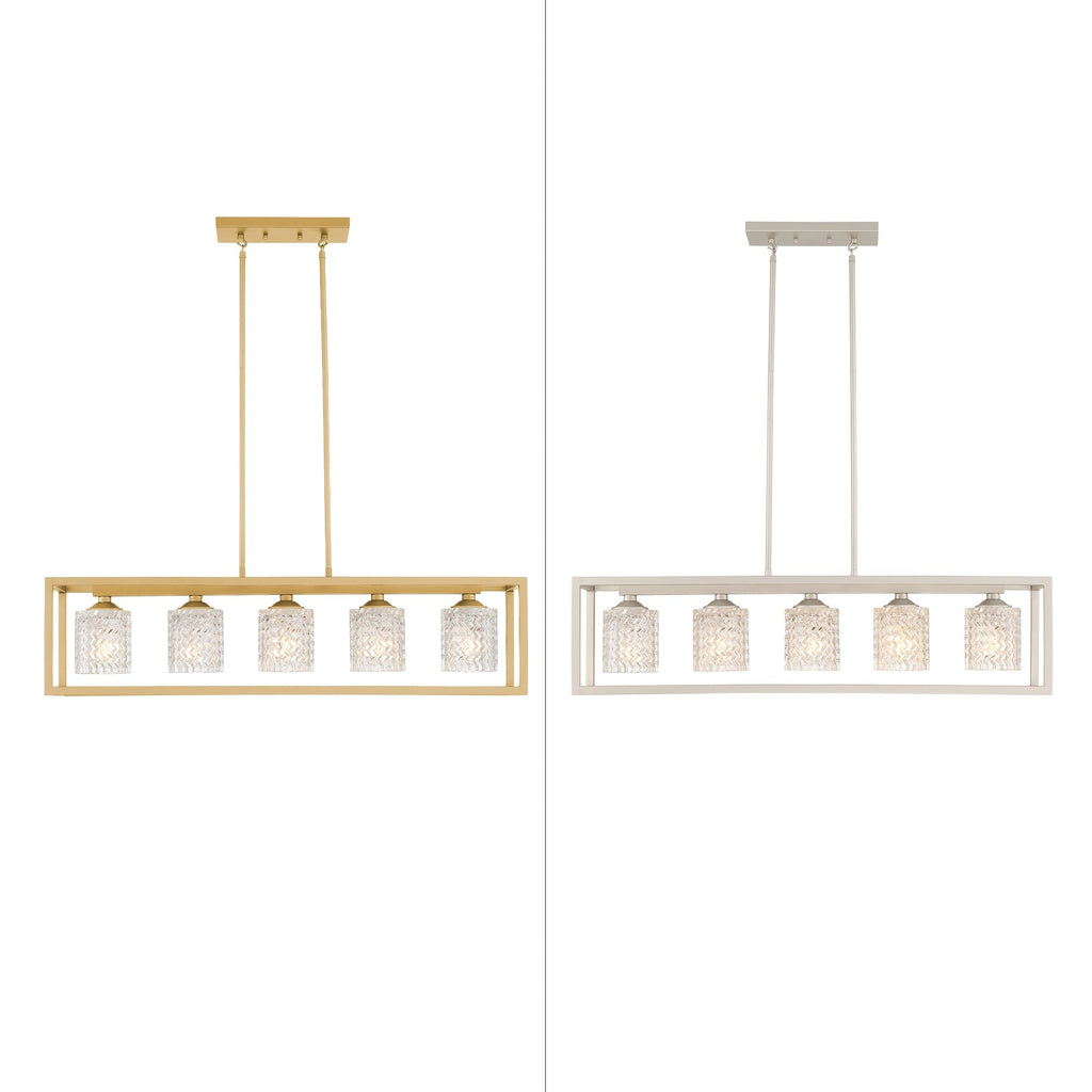 37in Mid-century Modern 5-light Crystal Rectangle Chandelier for Dining Room - 37 inches