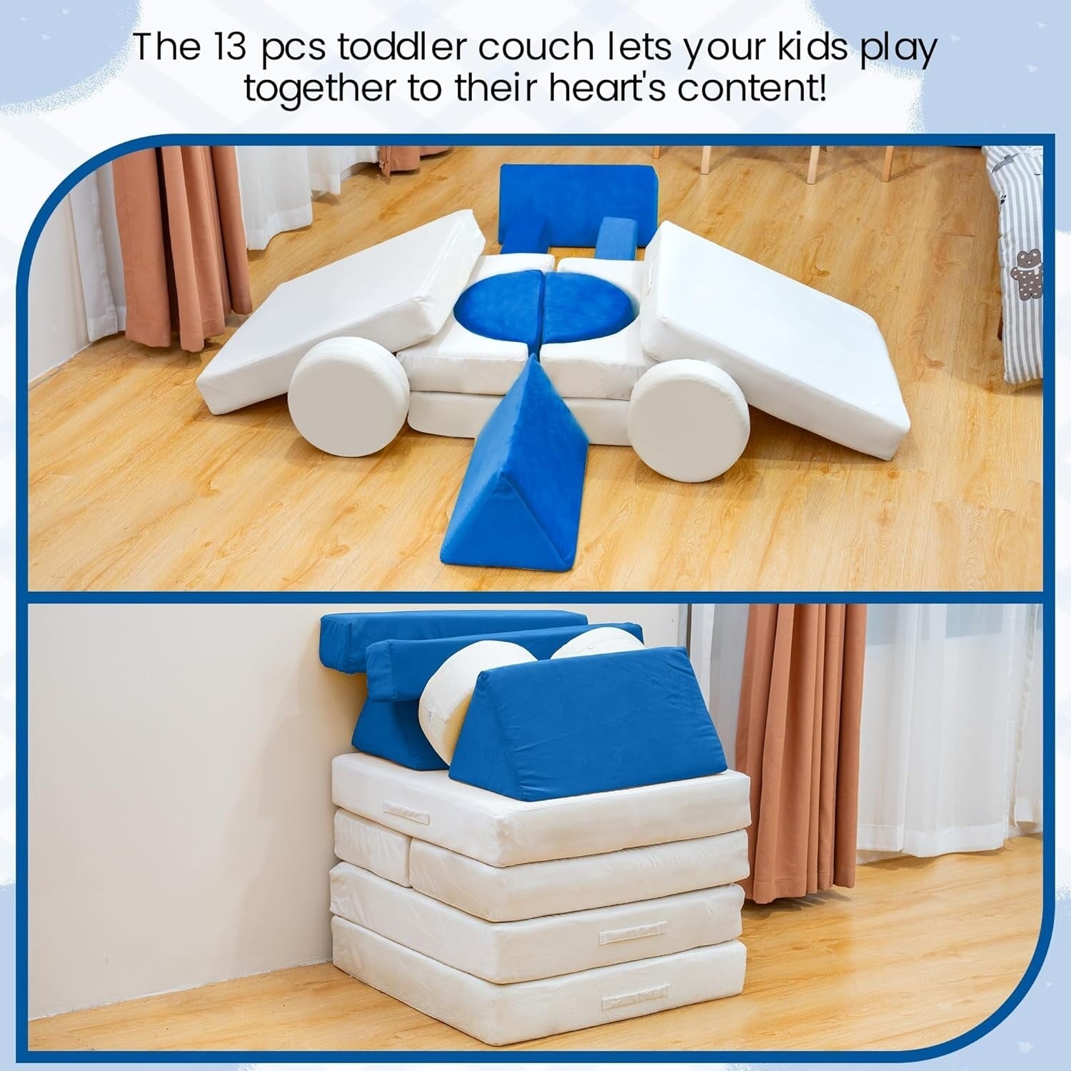 Mieres Modular Play Couch, Detachable Floor Sofa for Living Room, Convertible Creativing Playroom Furniture with Throw Pillow