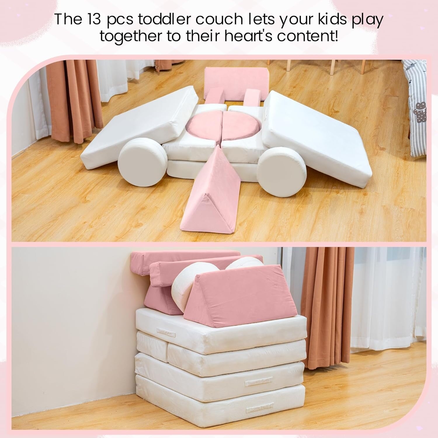 Mieres Modular Play Couch, Detachable Floor Sofa for Living Room, Convertible Creativing Playroom Furniture with Throw Pillow