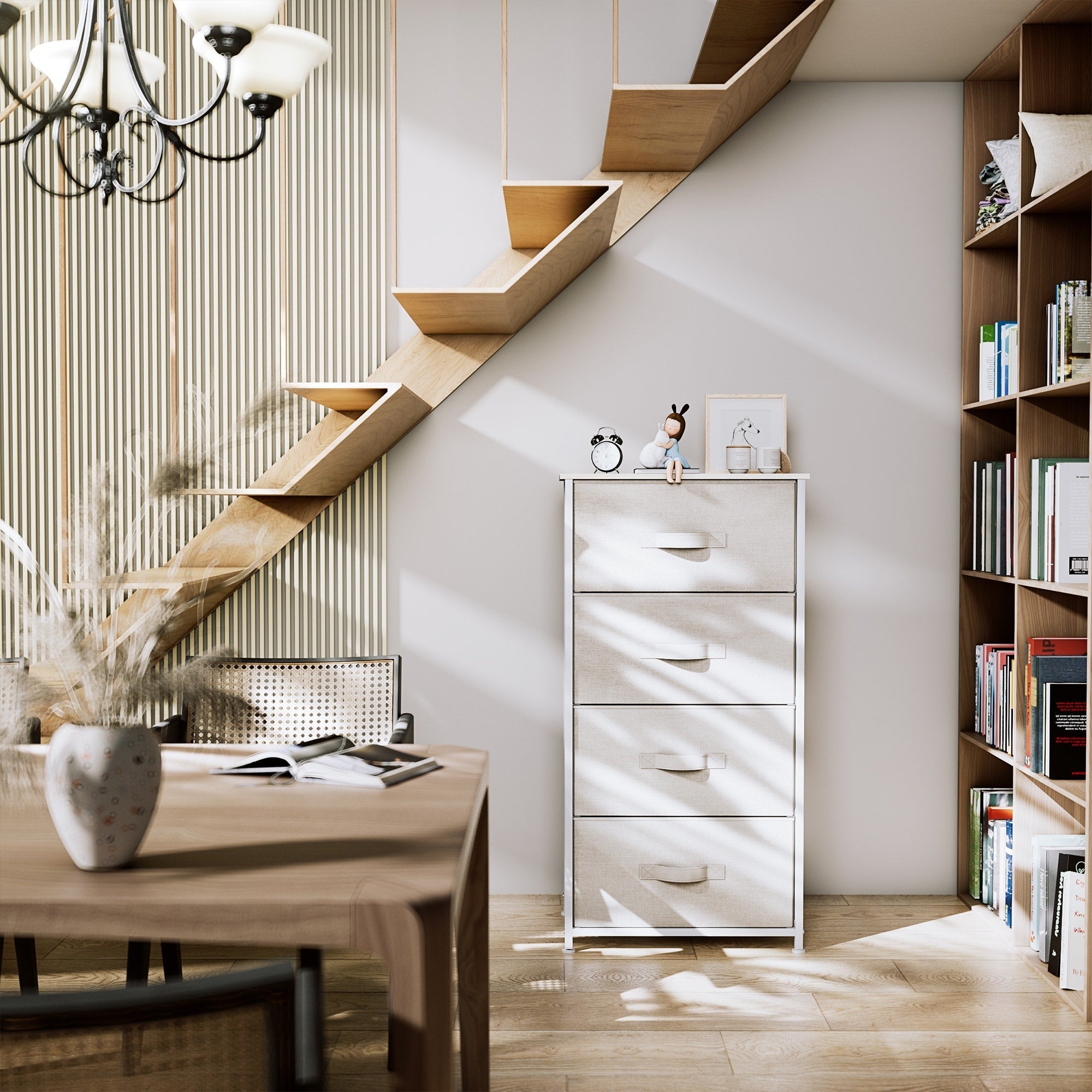 Modern 4/8/10-drawer Bedroom Fabric Dresser Storage Tower with Wood Top