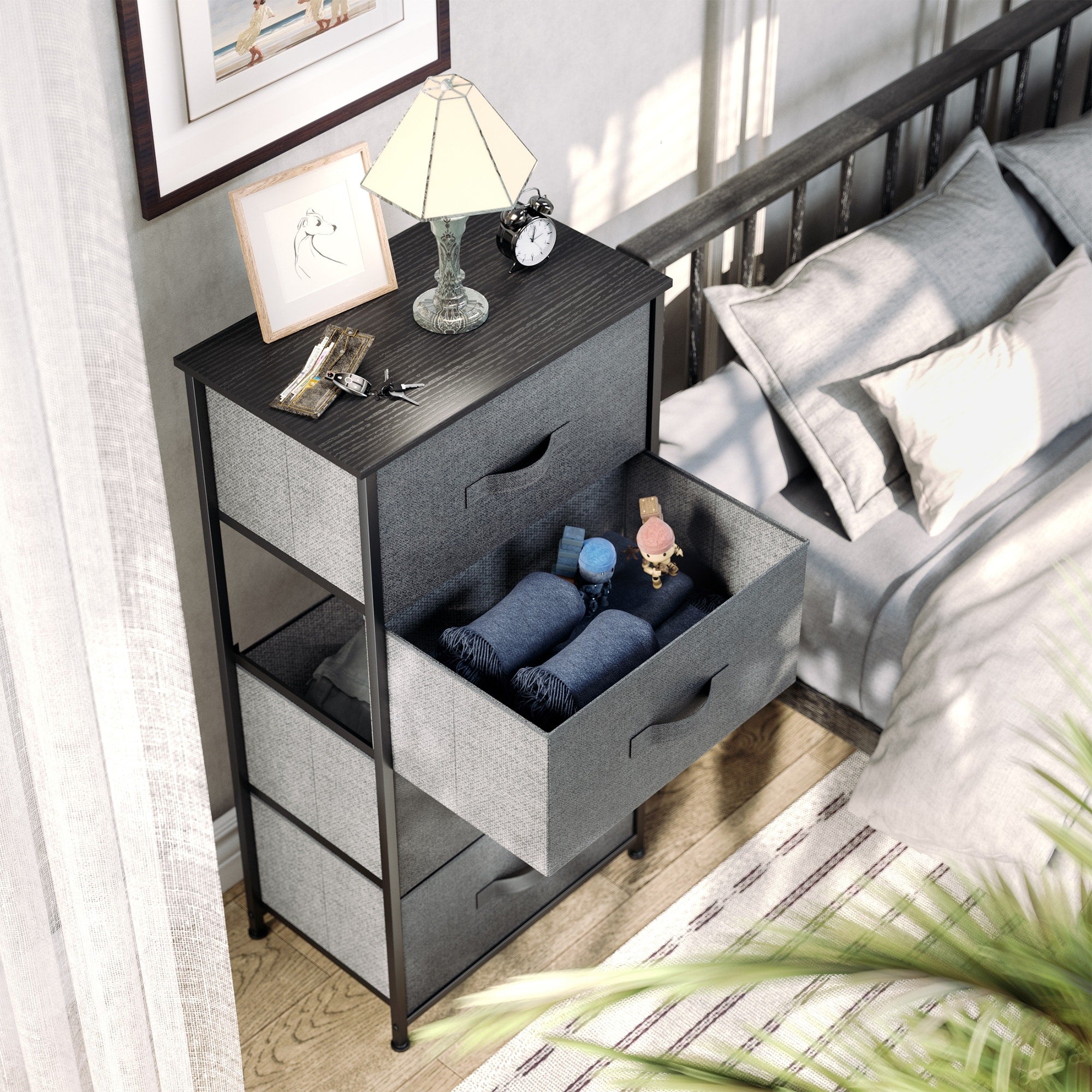 Modern 4/8/10-drawer Bedroom Fabric Dresser Storage Tower with Wood Top