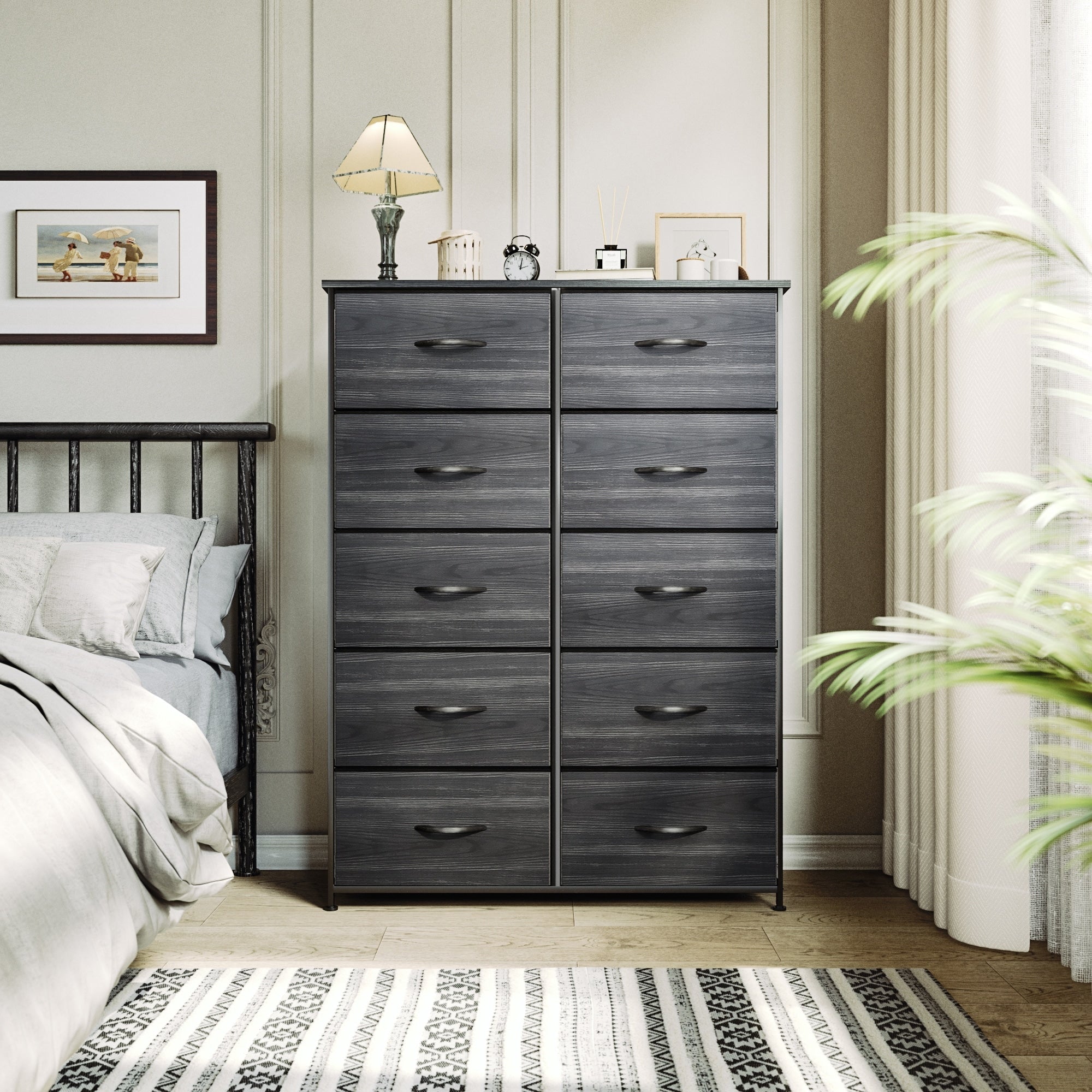 Modern 4/8/10-drawer Bedroom Fabric Dresser Storage Tower with Wood Top