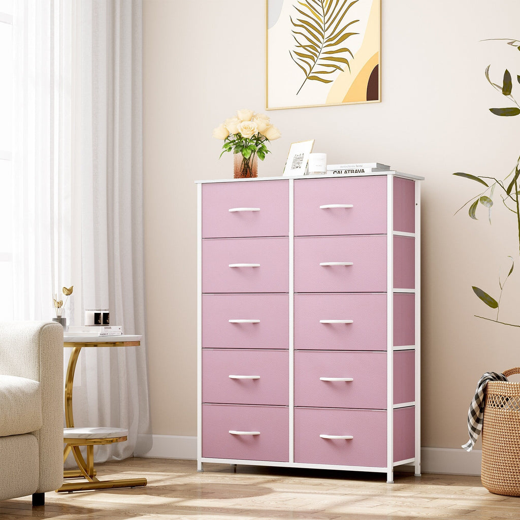 Modern 4/8/10-drawer Bedroom Fabric Dresser Storage Tower with Wood Top