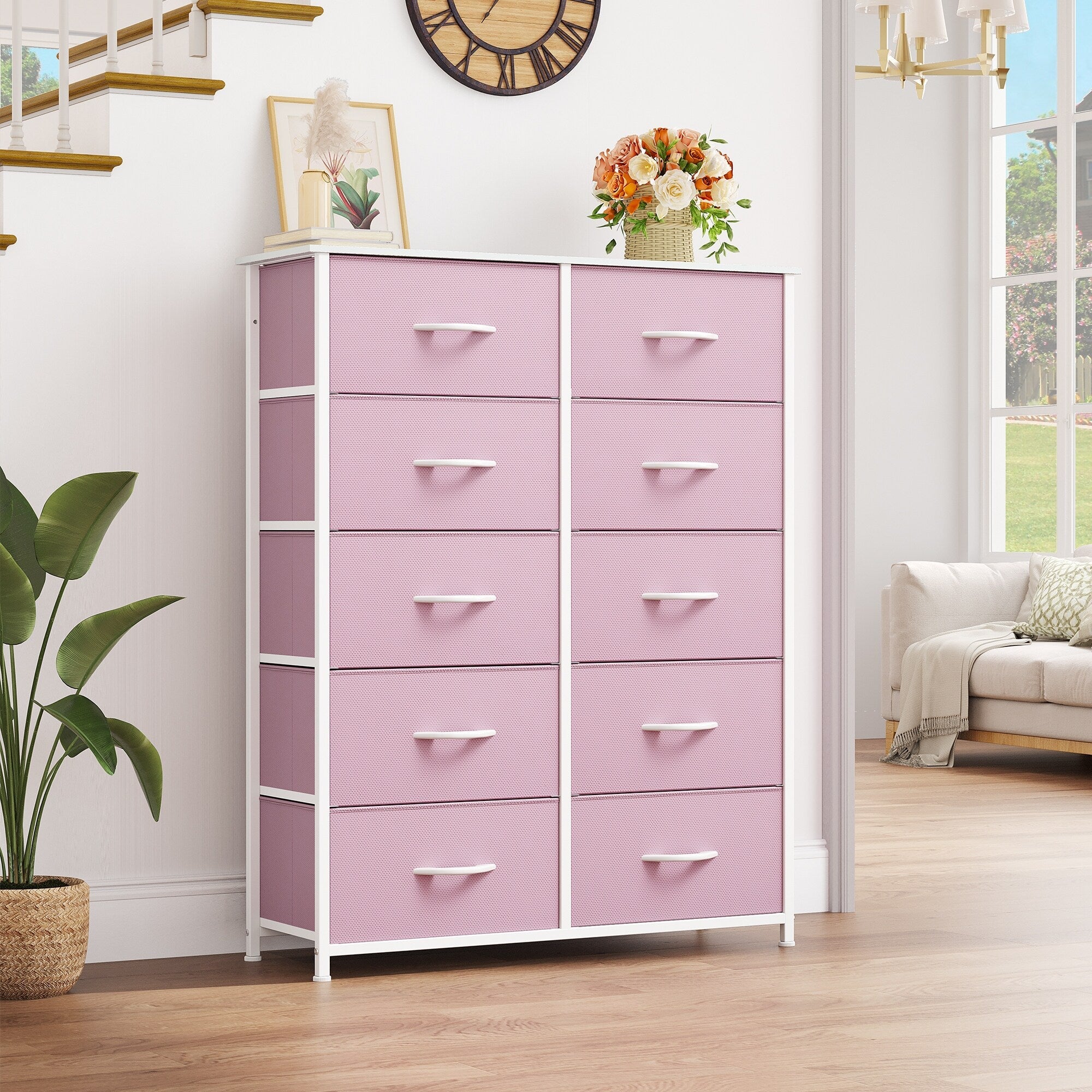 Modern 4/8/10-drawer Bedroom Fabric Dresser Storage Tower with Wood Top