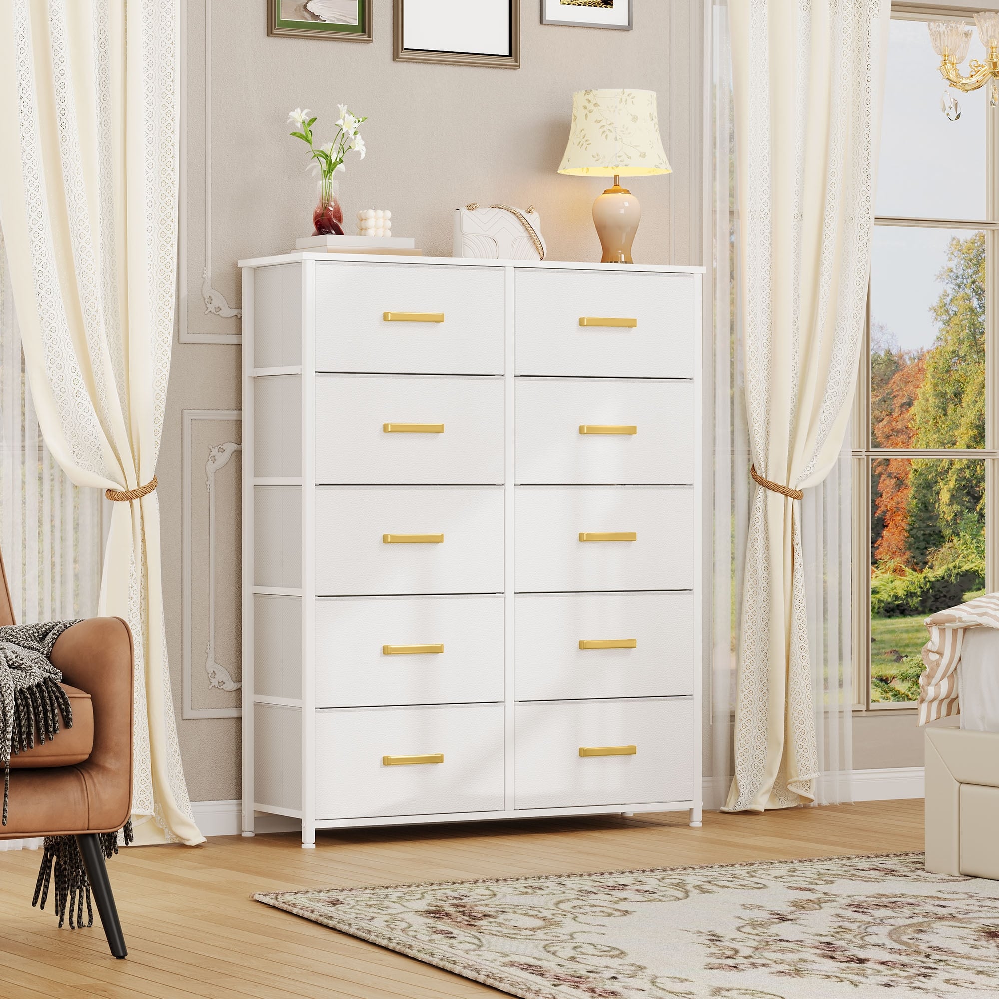 Modern 4/8/10-drawer Bedroom Fabric Dresser Storage Tower with Wood Top