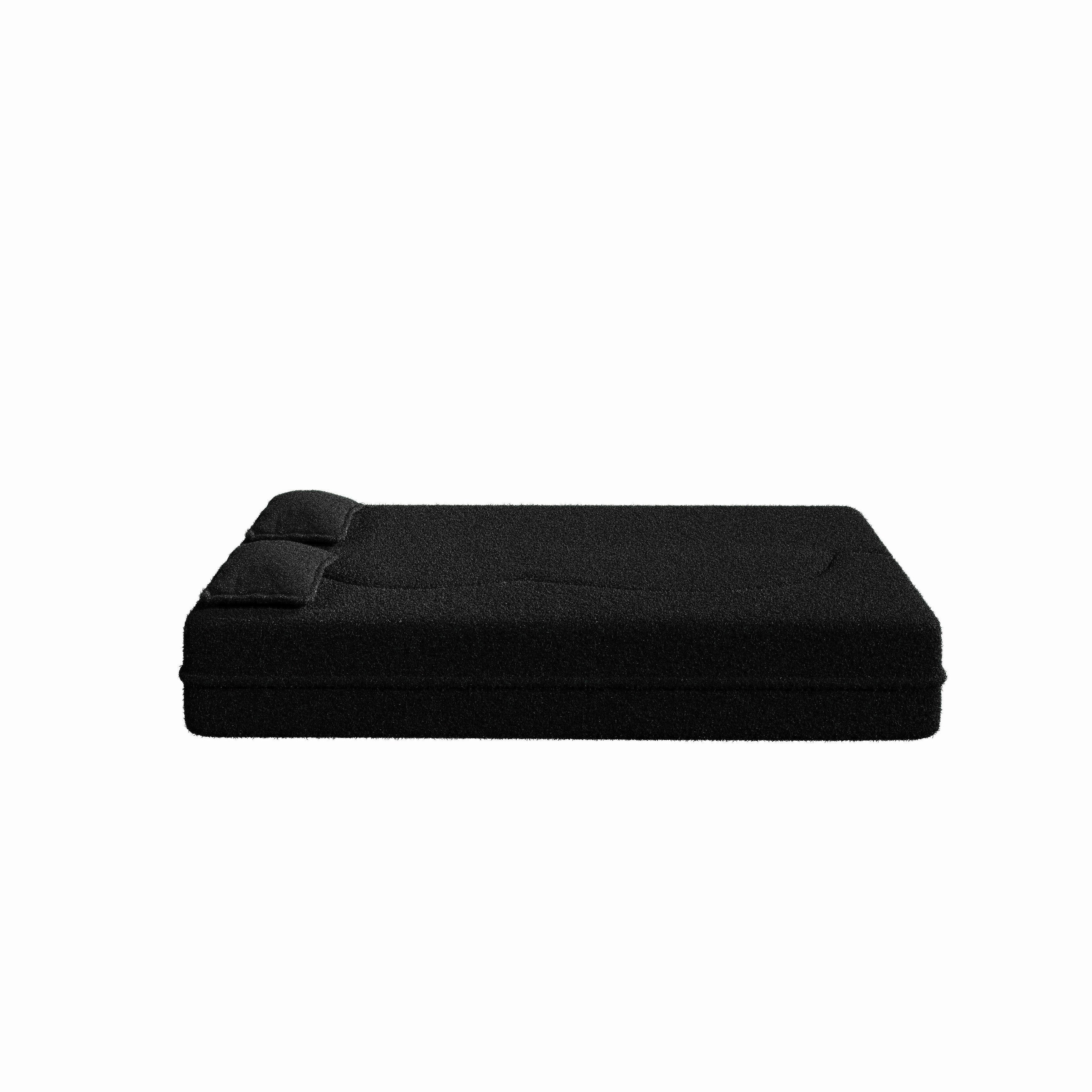 Modern Floor Sofa with 2 Pillows,Convertible Teddy Fabric Foam-Filled Sleeper Sofa Bed,15 Full Size Folding Mattress