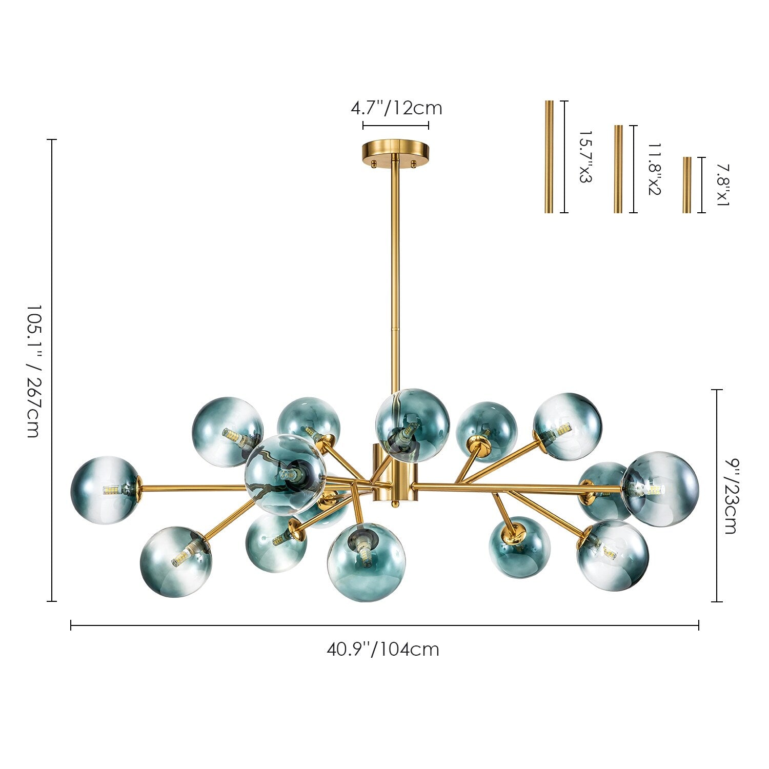 Modern Large Bubble Sputnik Chandelier in Black or Gold for Dining Room
